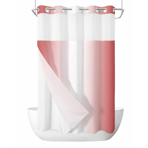 No Hook Red Ombre Shower Curtain with Snap in Liner Set, Red White Gradient Modern Abstract Art Waterproof Fabric Bathroom Curtains with See Through Top Window, Hotel Style Small 36 x 72 Inch