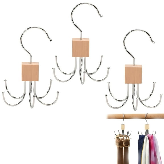 Hook Rotating Hanger Organizer with Foldable Design, 100lb Capacity, for Closet Storage, 3-Pack, Natural