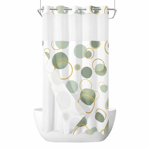 No Hook Sage Green Polka Dots Shower Curtain with Snap in Liner Set, Modern Abstract Art Waterproof Fabric Bathroom Curtains with See Through Top Window, Hotel Style Small 36 x 72 Inch