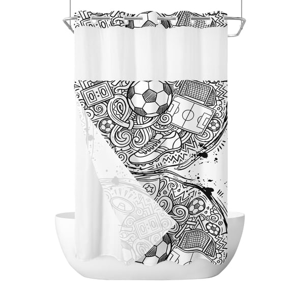 No Hook Shower Curtain, Abstract Football Sport Small Shower Curtains with Snap in Liner, Modern Art Balls Match Gaming Waterproof Washable Fabric Bathroom Curtain Set, 36" x 78"