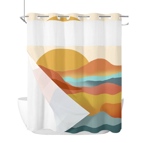 No Hook Shower Curtain, Abstract Mountain Standard Shower Curtain with ...