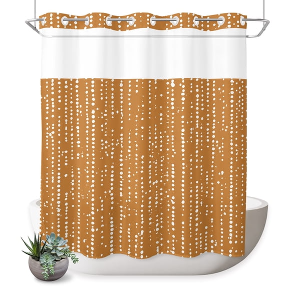 No Hook Shower Curtain, Abstract Polka Dot Shower Curtains for Bathroom with See Through Top Window, Geometric Dotted Stripes Retro Ginger Waterproof & Washable Bath Curtain Standard 72"x72"