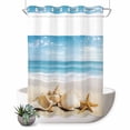 thumbnail image 1 of No Hook Shower Curtain, Beach Coastal Shower Curtains for Bathroom with See Through Top Window, Summer Nautical Seaside Starfish Shell Waterproof & Washable Bath Curtain 60"x72", 1 of 9