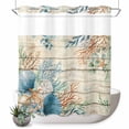 thumbnail image 1 of No Hook Shower Curtain, Beige Beach Coastal Shower Curtains for Bathroom with See Through Top Window, Summer Nautical Coral Shell Botanical Vintage Waterproof & Washable Bath Curtain Standard 72"x72", 1 of 9