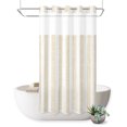 thumbnail image 1 of No Hook Shower Curtain, Beige Striped Shower Curtains for Bathroom with See Through Top Window, Vintage Geometric Minimalist Lines Waterproof & Washable Bath Curtain Narrow 54"x78", 1 of 9