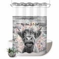 thumbnail image 1 of No Hook Shower Curtain, Black Cow Floral Shower Curtains for Bathroom with See Through Top Window, Grey Ombre Farmhouse Animals Waterproof & Washable Bath Curtain Stall 48"x72", 1 of 9
