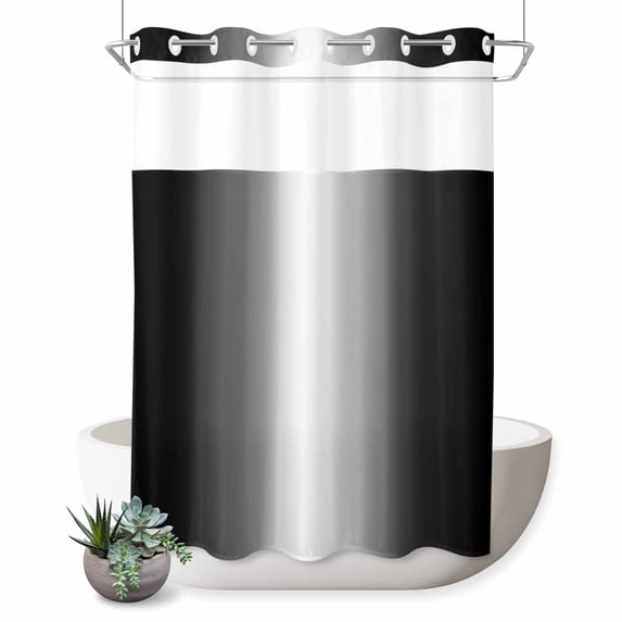 No Hook Shower Curtain, Black Grey Ombre Shower Curtains for Bathroom with See Through Top Window, Aesthetics Modern Abstract Art Gradient Waterproof & Washable Bath Curtain Stall 48"x72"