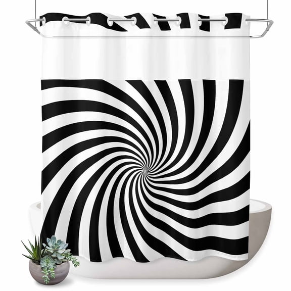 No Hook Shower Curtain Black Lime Spiral Shower Curtain for Bathroom 3D Abstract Stripes Bath Curtains Waterproof Fabric with See Through Top Window for Spa Hotel 72x72 Inch
