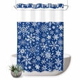 thumbnail image 1 of No Hook Shower Curtain, Blue Christmas Shower Curtains for Bathroom with See Through Top Window, Snowflakes Xmas Winter Vintage New Year Waterproof & Washable Bath Curtain Stall 48"x72", 1 of 9