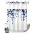 thumbnail image 1 of No Hook Shower Curtain, Blue Eucalyptus Leaves Shower Curtains for Bathroom with See Through Top Window, Weeping Spring Botanical Summer Waterproof & Washable Bath Curtain Extra Long 72"x84", 1 of 9