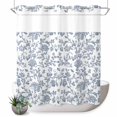thumbnail image 1 of No Hook Shower Curtain, Blue Flower Shower Curtains for Bathroom with See Through Top Window, Vintage Farmhouse Boho Leaf Spring Summer Waterproof & Washable Bath Curtain Long 72"x78", 1 of 9
