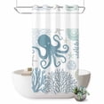 thumbnail image 1 of No Hook Shower Curtain, Blue Octopus Coastal Shower Curtains for Bathroom with See Through Top Window, Summer Beach Nautical Coral Waterproof & Washable Bath Curtain Stand Up Stall 36"x72", 1 of 9