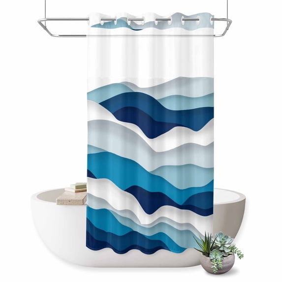 No Hook Shower Curtain, Blue Ombre Shower Curtains for Bathroom with See Through Top Window, Modern Geometric Abstract Art Moire Waterproof & Washable Bath Curtain Small Stall 36"x78"
