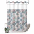 thumbnail image 1 of No Hook Shower Curtain, Blue Pink Botanical Shower Curtains for Bathroom with See Through Top Window, Spring Floral Vintage Waterproof & Washable Bath Curtain Extra Long 72"x84", 1 of 9