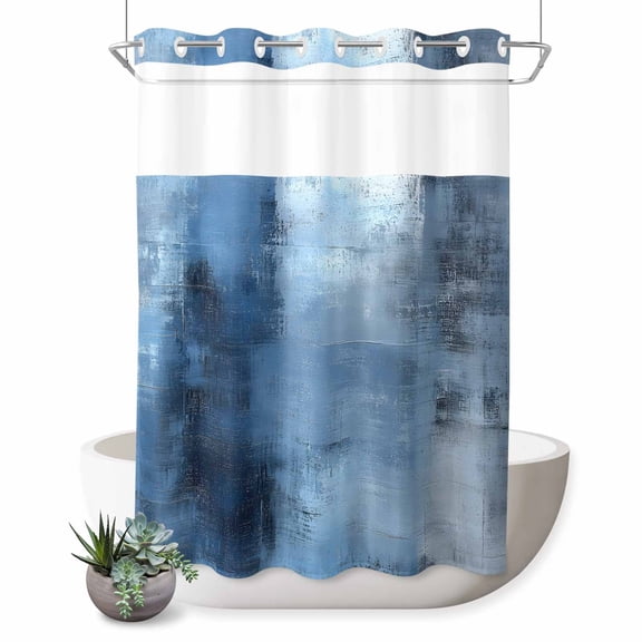 No Hook Shower Curtain, Blue Shower Curtains for Bathroom with See Through Top Window, Vintage Modern Ombre Oil Painted Abstract Art Waterproof & Washable Bath Curtain Extra Long 72"x84"