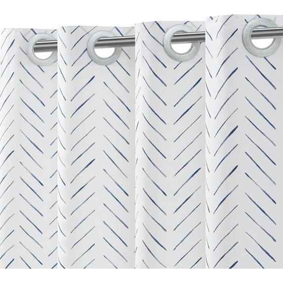 No Hook Shower Curtain Blue and White Herringbone Fabric Shower Curtain Zig Zag Inky Chevron Farmhouse Shower Curtain for Bathroom, Modern Waterproof Shower Curtain 70x72 inches