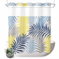 thumbnail image 1 of No Hook Shower Curtain, Blue Yellow Grey Palm Leaves Shower Curtains for Bathroom with See Through Top Window, Summer Botanical Tropical Leaf Waterproof & Washable Bath Curtain Standard 72"x72", 1 of 9