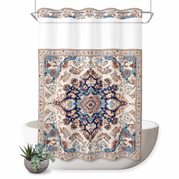 No Hook Shower Curtain, Boho Tribe Shower Curtains for Bathroom with See Through Top Window, Southwest Aztec Colorful Abstract Pattern Waterproof & Washable Bath Curtain Extra Long 72"x84"