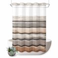 thumbnail image 1 of No Hook Shower Curtain, Brown Beige Stripes Shower Curtains for Bathroom with See Through Top Window, Geometric Painting Neutral Textured Waterproof & Washable Bath Curtain Extra Long 72"x96", 1 of 9