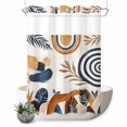 thumbnail image 1 of No Hook Shower Curtain, Brown Nave Blue Boho Shower Curtains for Bathroom with See Through Top Window, Modern Geometric Botanical Waterproof & Washable Bath Curtain 60"x72", 1 of 9
