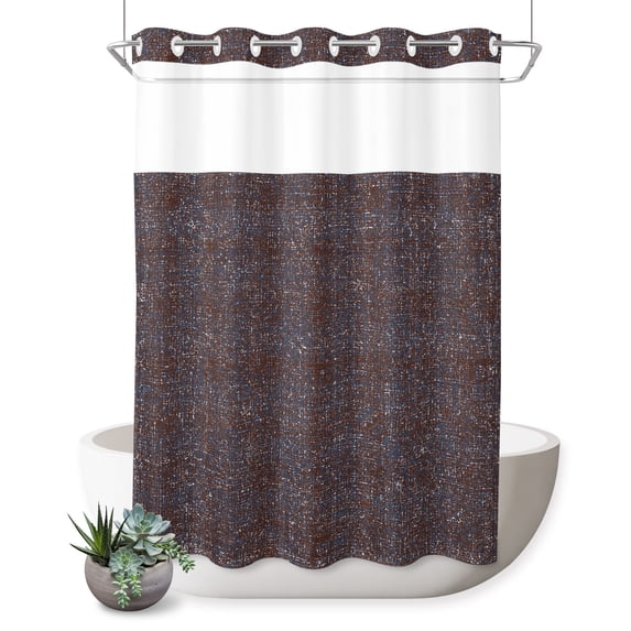 No Hook Shower Curtain, Brown Shower Curtains for Bathroom with See Through Top Window, Farmhouse Vintage Chocolate Solid Color Waterproof & Washable Bath Curtain Extra Long 72"x84"