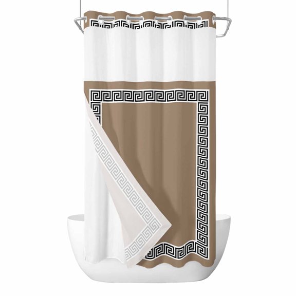 No Hook Shower Curtain, Brown Small Shower Curtains with Snap in Liner, Black Modern Geometric Abstract Art Aesthetics Waterproof Washable Fabric Bathroom Curtain Sets, 36"W x 78"L