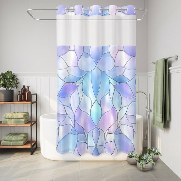 No Hook Shower Curtain with Built-In Rings, Abstract Art Washable Waterproof Fabric Curtain with Mesh Top Window for Bathroom, Gradient Stained Glass Fragments Modern 36"x72"