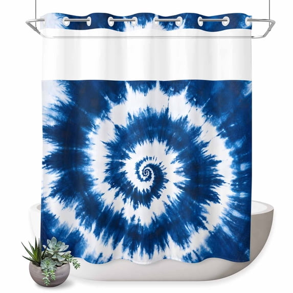 No Hook Shower Curtain with Built-in Rings - Abstract Explosion Tie Dye Washable Waterproof Fabric Bathroom Curtains for Hotel,Rentals, 72 X 78 Inch Long , Blue White