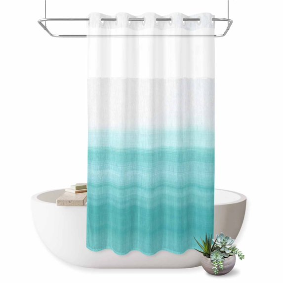 No Hook Shower Curtain with Built-in Rings - Aqua White Washable Waterproof Fabric Bathroom Curtains for Hotel,Rentals, Stall 36 X 78 Inch , Abstract Brush Stroke