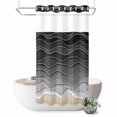 thumbnail image 1 of No Hook Shower Curtain with Built-in Rings - Black Gray Beach Coastal Washable Waterproof Fabric Bathroom Curtains for Hotel,Rentals, Stall 36 X 72 Inch , Abstract Ocean Waves Pattern, 1 of 9