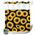 thumbnail image 1 of No Hook Shower Curtain with Built-in Rings - Black Sunflower Pattern Washable Waterproof Fabric Bathroom Curtains for Hotel,Rentals, 72 X 78 Inch Long , Floral Print, 1 of 9