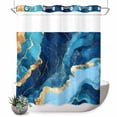 thumbnail image 1 of No Hook Shower Curtain with Built-in Rings - Blue Gold Marble Textured Washable Waterproof Fabric Bathroom Curtains for Hotel,Rentals, 66 X 72 Inch Long , Abstract Modern Art, 1 of 9