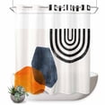 thumbnail image 1 of No Hook Shower Curtain with Built-in Rings - Boho Mid Century Modern Washable Waterproof Fabric Bathroom Curtains for Hotel,Rentals, 72 X 78 Inch Long , Orange Navy Blue Beige, 1 of 9