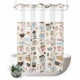 thumbnail image 1 of No Hook Shower Curtain with Built-in Rings - Cartoon Coffee Washable Waterproof Fabric Bathroom Curtains for Hotel,Rentals, 72X 96 Inch Extra Long , Gift for Coffee Lover, 1 of 9