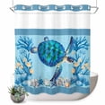 thumbnail image 1 of No Hook Shower Curtain with Built-in Rings - Coastal Ocean Washable Waterproof Fabric Bathroom Curtains for Hotel,Rentals, 72 X 72 Inch Long , Sea Turtles Starfishs Blue, 1 of 9