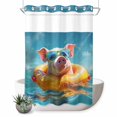 thumbnail image 1 of No Hook Shower Curtain with Built-in Rings - Coastal Summer Washable Waterproof Fabric Bathroom Curtains for Hotel,Rentals, Stall 48 X 72 Inch , Ocean Swimming Circle Pig Mirrors Blue Pink, 1 of 9