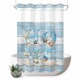 thumbnail image 1 of No Hook Shower Curtain with Built-in Rings - Coastal Washable Waterproof Fabric Bathroom Curtains for Hotel,Rentals, Stall 48 X 72 Inch , Vintage Beach Starfish Shell Aqua Baby Blue, 1 of 9