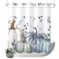 thumbnail image 1 of No Hook Shower Curtain with Built-in Rings - Fall Thanksgiving Washable Waterproof Fabric Bathroom Curtains for Hotel,Rentals, 72 X 72 Inch Long , Navy Blue White Pumpkins Leaves White, 1 of 9