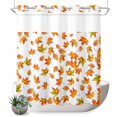 thumbnail image 1 of No Hook Shower Curtain with Built-in Rings - Fall Thanksgiving Washable Waterproof Fabric Bathroom Curtains for Hotel,Rentals, 72 X 78 Inch Long , Orange Leaf Pattern Floral Autumn White, 1 of 9