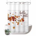 thumbnail image 1 of No Hook Shower Curtain with Built-in Rings - Fall Thansgiving Washable Waterproof Fabric Bathroom Curtains for Hotel,Rentals, Stall 48 X 72 Inch , Orange Maple Leaf White Wood Texture, 1 of 9