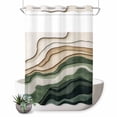 thumbnail image 1 of No Hook Shower Curtain with Built-in Rings - Gradient Green Brown Beach Washable Waterproof Fabric Bathroom Curtains for Hotel,Rentals, 72X 96 Inch Extra Long , Abstract Coastal Ocean Wave, 1 of 9