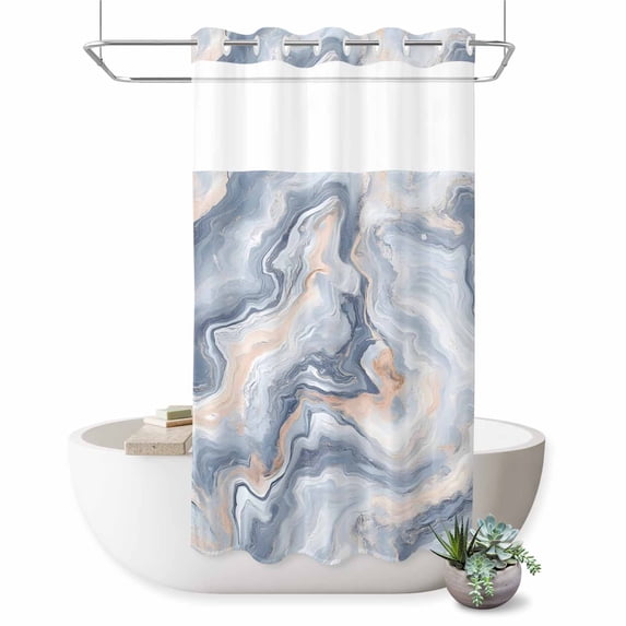 No Hook Shower Curtain with Built-in Rings - Gray Slate Blue Washable Waterproof Fabric Bathroom Curtains for Hotel,Rentals, Stall 54 X 78 Inch , Abstract Marble Textured