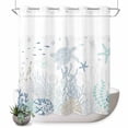 thumbnail image 1 of No Hook Shower Curtain with Built-in Rings - Green Coastal Ocean Washable Waterproof Fabric Bathroom Curtains for Hotel,Rentals, 66 X 72 Inch Long , Coral Sea Lifes White Blue, 1 of 9