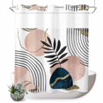 thumbnail image 1 of No Hook Shower Curtain with Built-in Rings - Mid Century Boho Washable Waterproof Fabric Bathroom Curtains for Hotel,Rentals, 66 X 72 Inch Long , Navy Pink Abstract Geo Leaf White, 1 of 9
