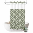 thumbnail image 1 of No Hook Shower Curtain with Built-in Rings - Moss Green White Geometric Washable Waterproof Fabric Bathroom Curtains for Hotel,Rentals, Stall 36 X 78 Inch , Minimalist Morocco Pattern, 1 of 9