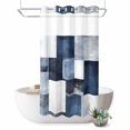 thumbnail image 1 of No Hook Shower Curtain with Built-in Rings - Navy Blue Grey Washable Waterproof Fabric Bathroom Curtains for Hotel,Rentals, Stall 36 X 78 Inch , Ombre Modern Abstract Art, 1 of 9