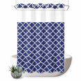 thumbnail image 1 of No Hook Shower Curtain with Built-in Rings - Navy Lake Blue Morocco Washable Waterproof Fabric Bathroom Curtains for Hotel,Rentals, 60 X 72 Inch Long , Minimalist Geometric Pattern, 1 of 9