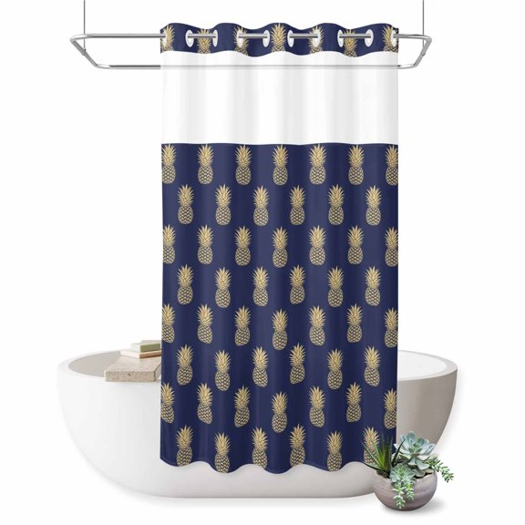 No Hook Shower Curtain with Built-in Rings - Pineapple Yellow Blue Fruit Washable Waterproof Fabric Bathroom Curtains for Hotel,Rentals, Stall 36 X 72 Inch Simple Art