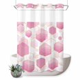thumbnail image 1 of No Hook Shower Curtain with Built-in Rings - Pink White Gold Geometric Washable Waterproof Fabric Bathroom Curtains for Hotel,Rentals, Stall 48 X 72 Inch , Modern Abstract Hexagon Pattern, 1 of 8