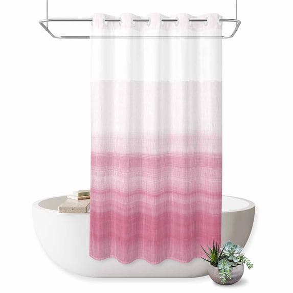 No Hook Shower Curtain with Built-in Rings - Pink White Washable Waterproof Fabric Bathroom Curtains for Hotel,Rentals, Stall 36 X 78 Inch , Abstract Modern Brush Strokes